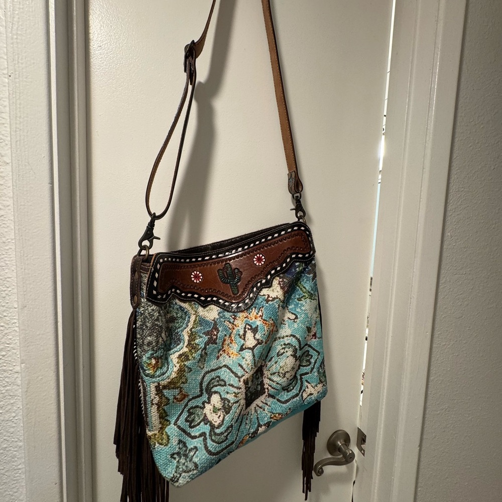 Myra Bag Turquoise and Brown Crossbody